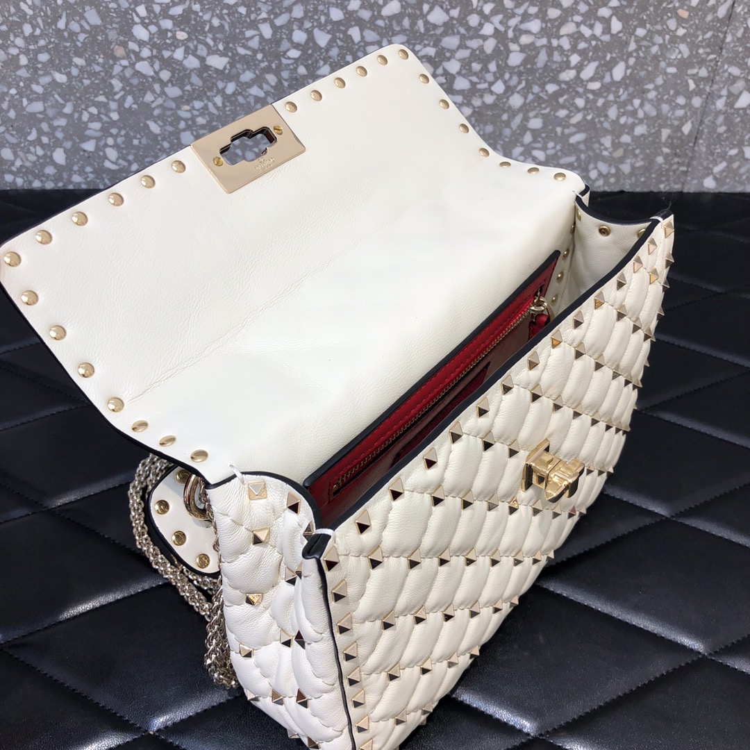 Valentino Garavani Rockstud Spike Medium Chain Bag in Ivory Supple Lambskin Nappa